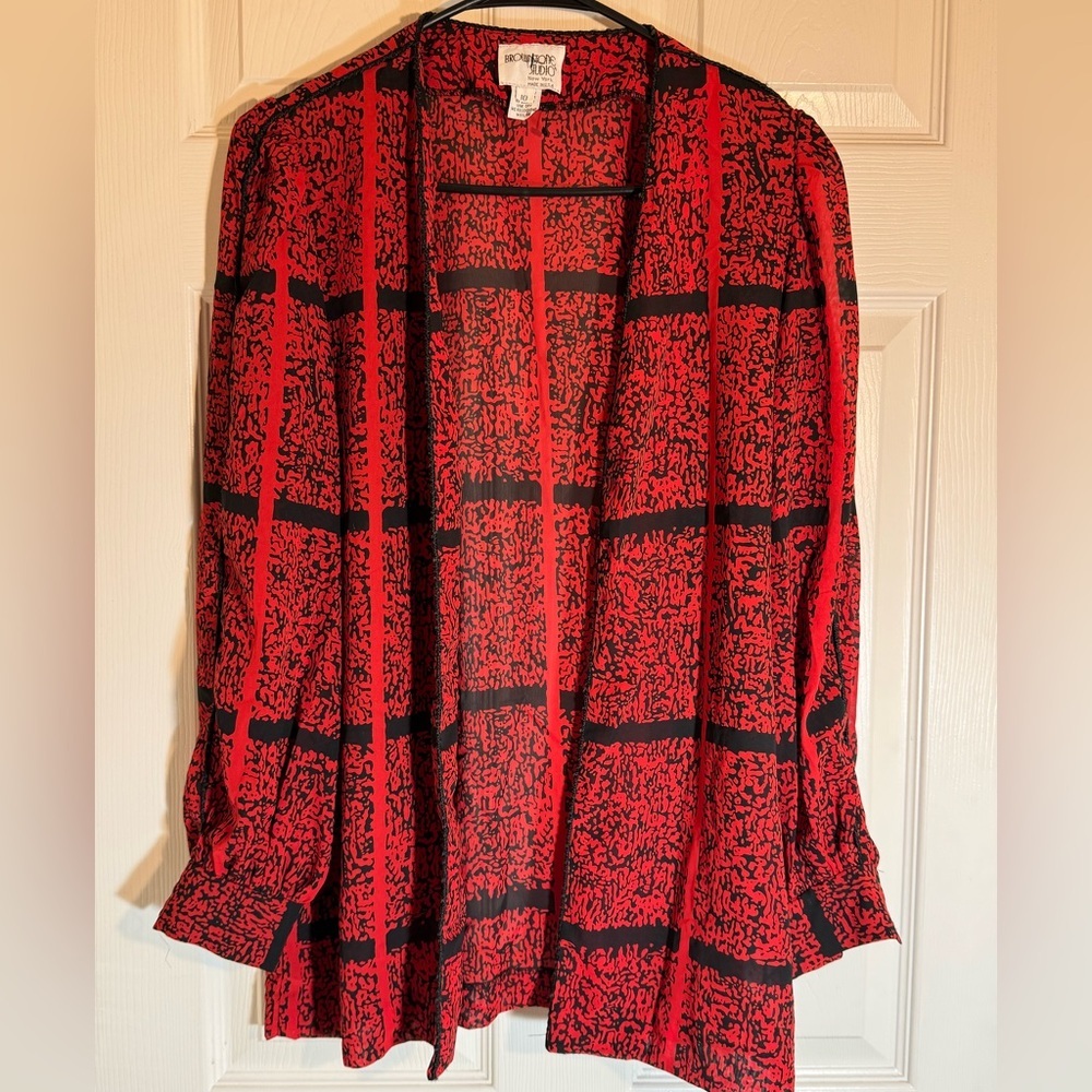 Brownstone Studio Artsy Red and Black Open Front Cardigan Jacket Vintage